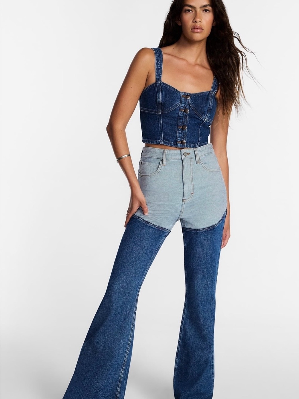 Lee Two-Tone Blue High-Rise Flare Jeans